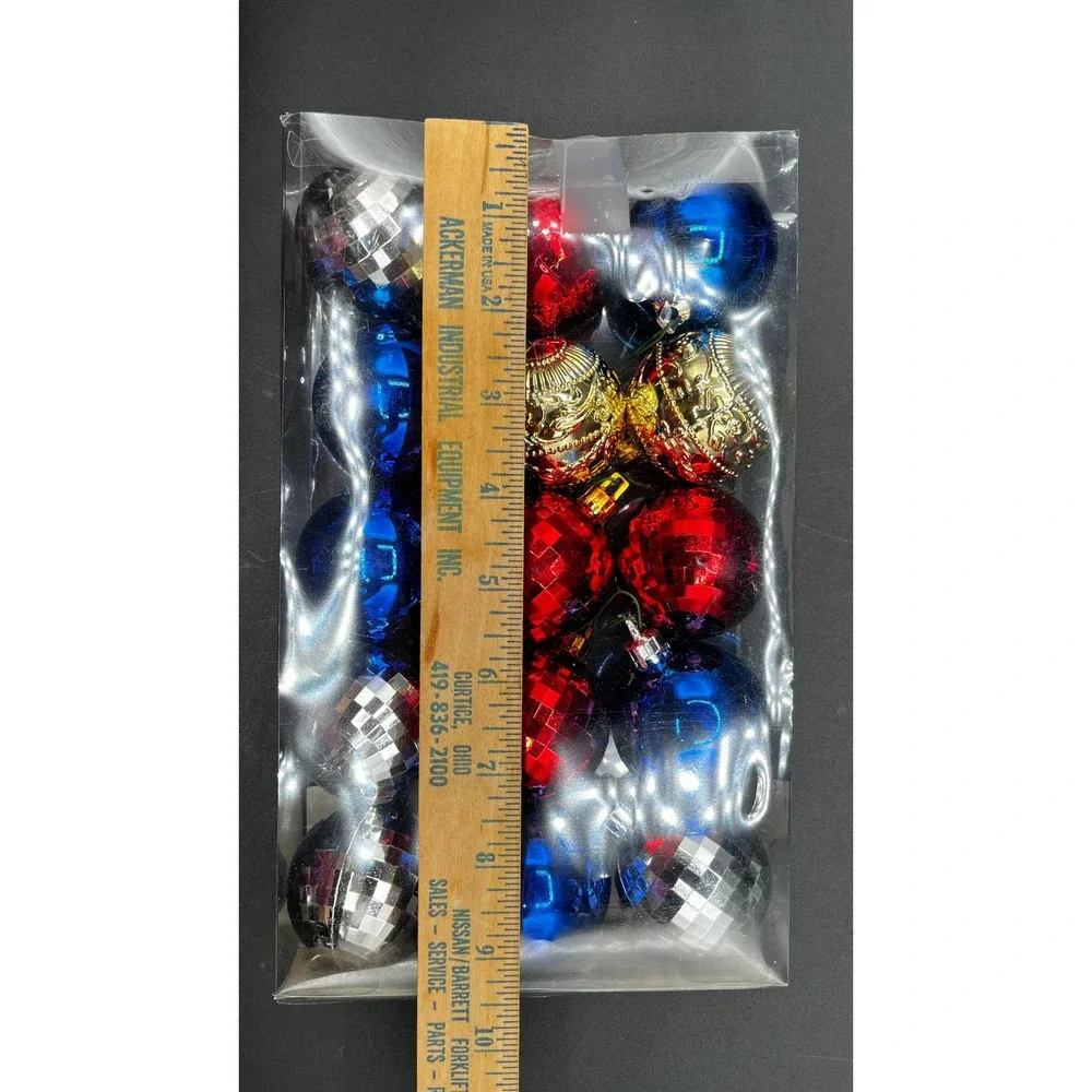 Christmas House 59ct Ball Ornaments Red Blue Silver Gold Disco Faceted 4 Packs